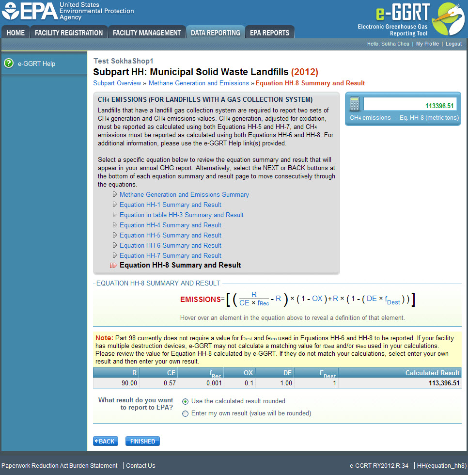 Subpart HH: Equation HH-8 Summary and Result